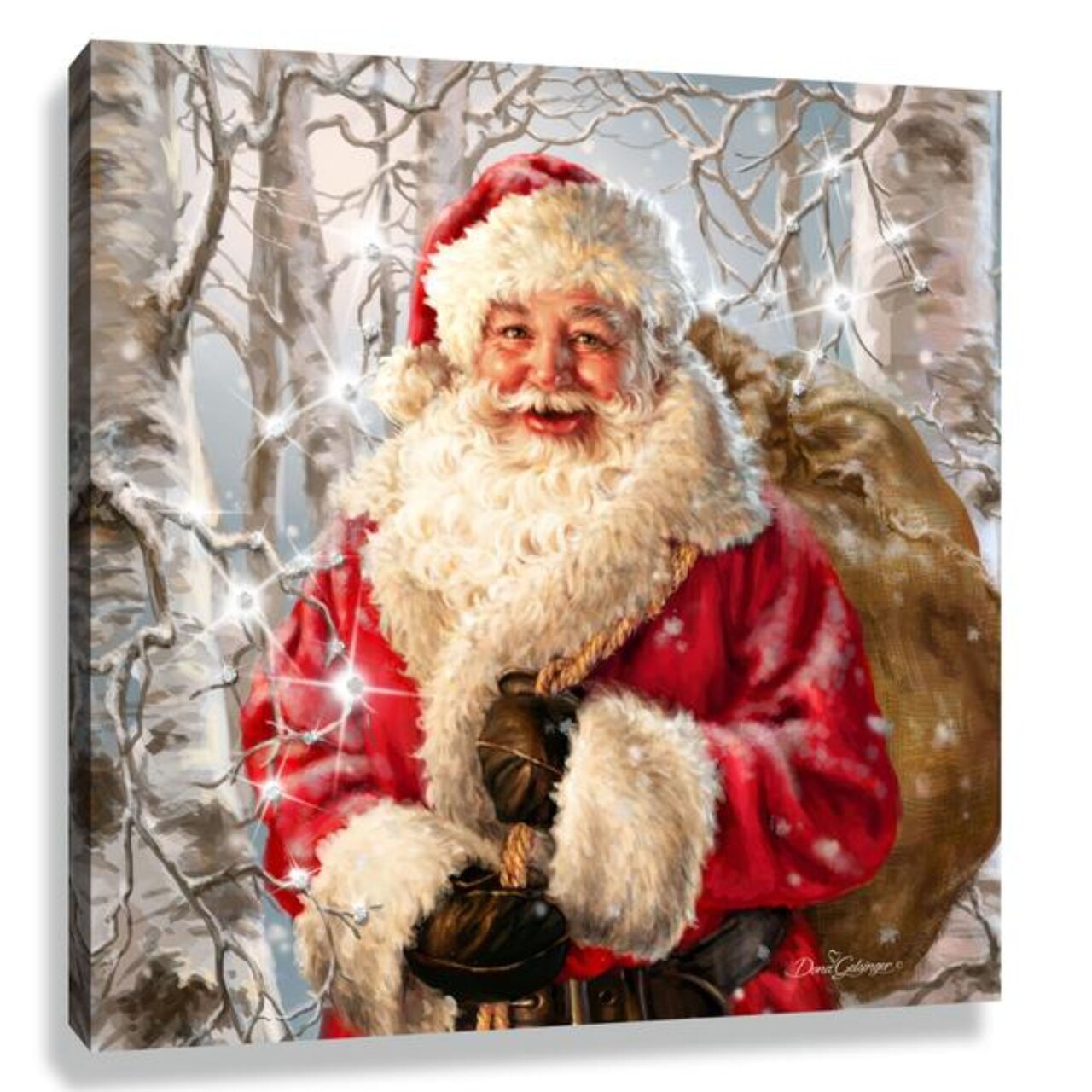 Glow Decor 10" x 10" Red and Brown Birch Forest Santa Embellished Pizazz Wall Art